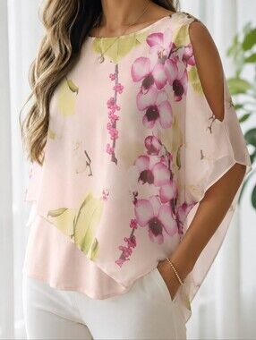 Wallis Floral Overlay Cold Shoulder Blouse Top US Medium Romantic Occasion